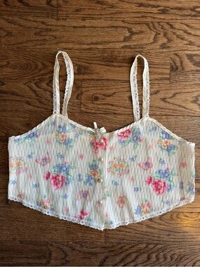 Vintage Y2K Sheer Lace Coquette Cami Floral Butterfly Pearl Lace White Sheer M